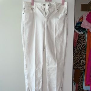 White Pants Zip Ankle Raw Hem